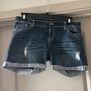 Rue21 Dark Blue Curvy Distressed Cuffed Denim Shorts